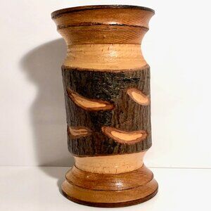 Rustic Vintage Wooden Candlestick Holder. Tiki Bar Candle.